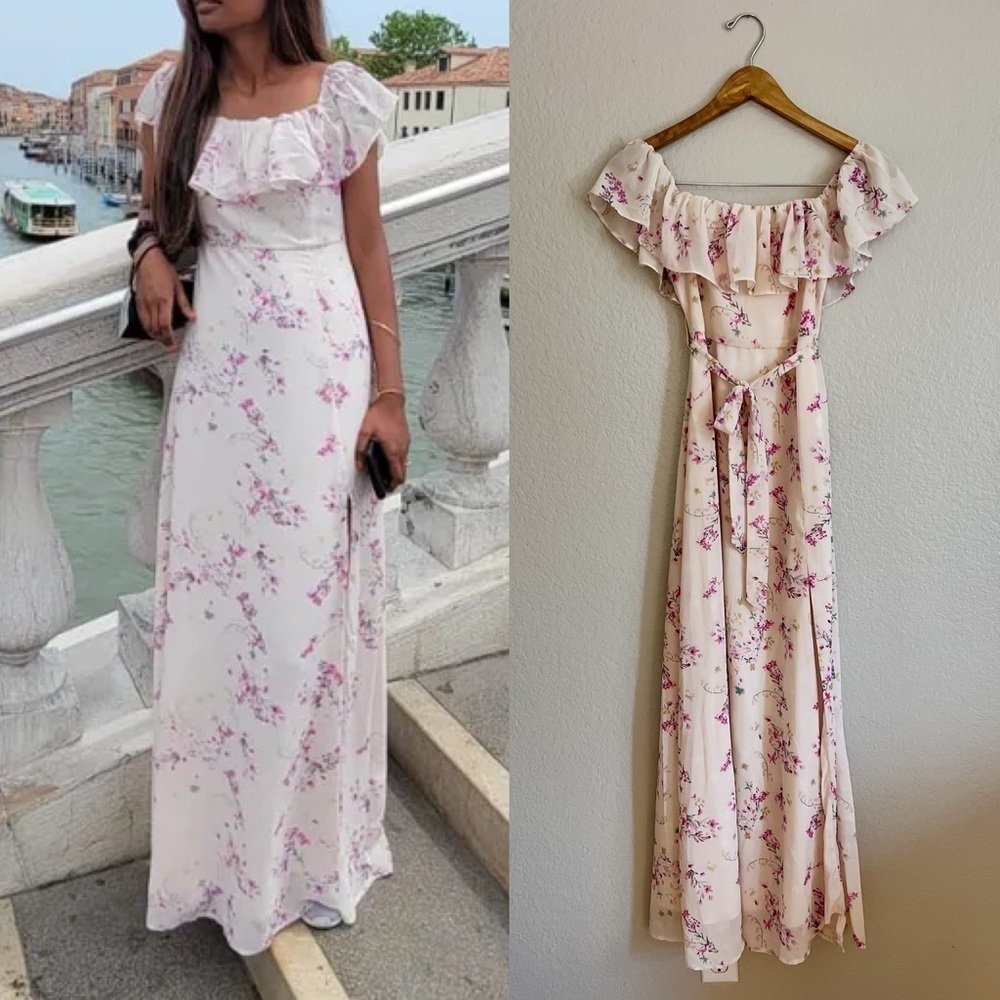 NWOT Amazing Moment Light Pink Floral Print Off-the-Shoulder Dress